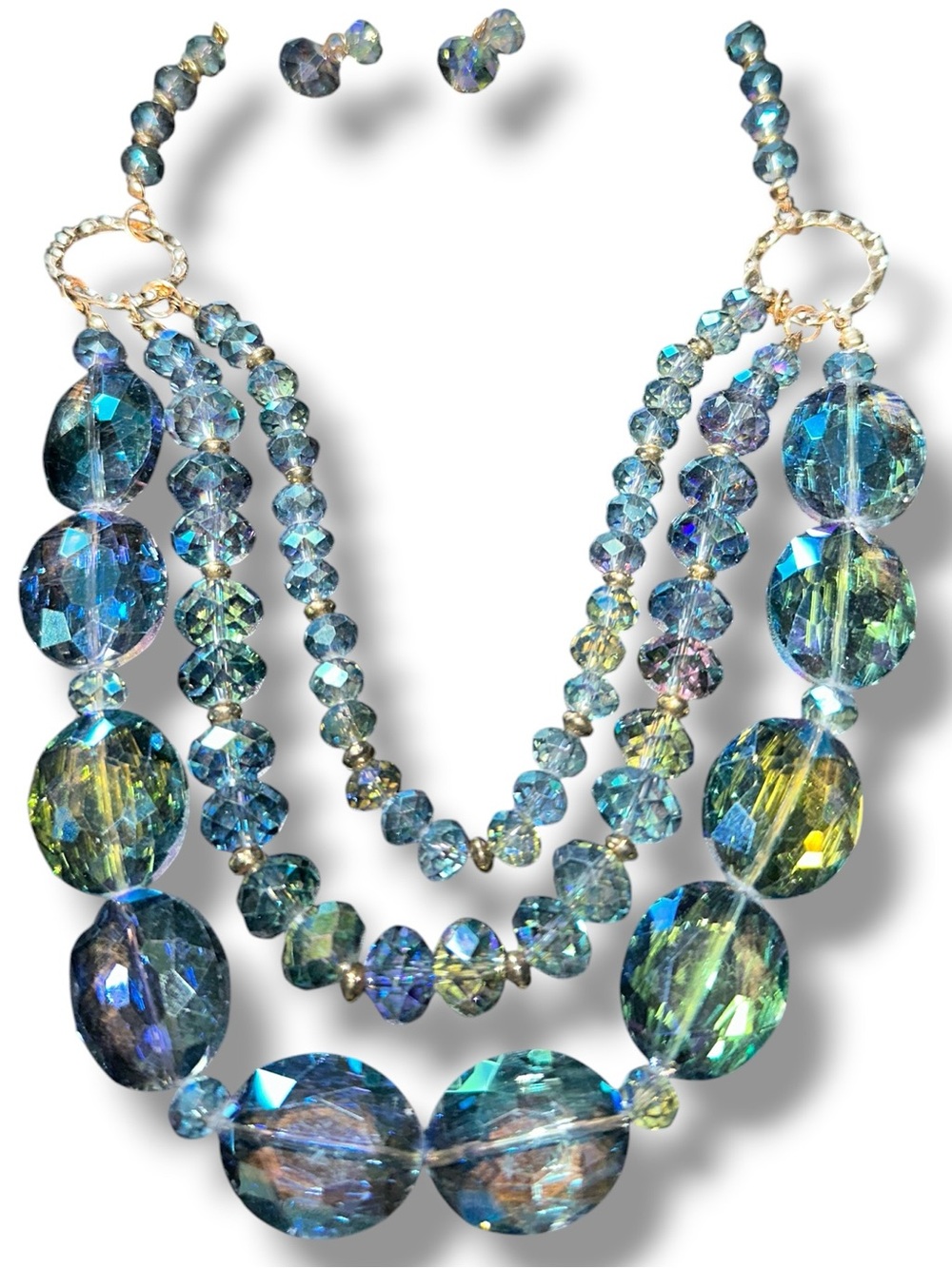 Ella & Elly Blue Multi-Strand Crystal Necklace & Stud Earrings Set Mermaid NWT
